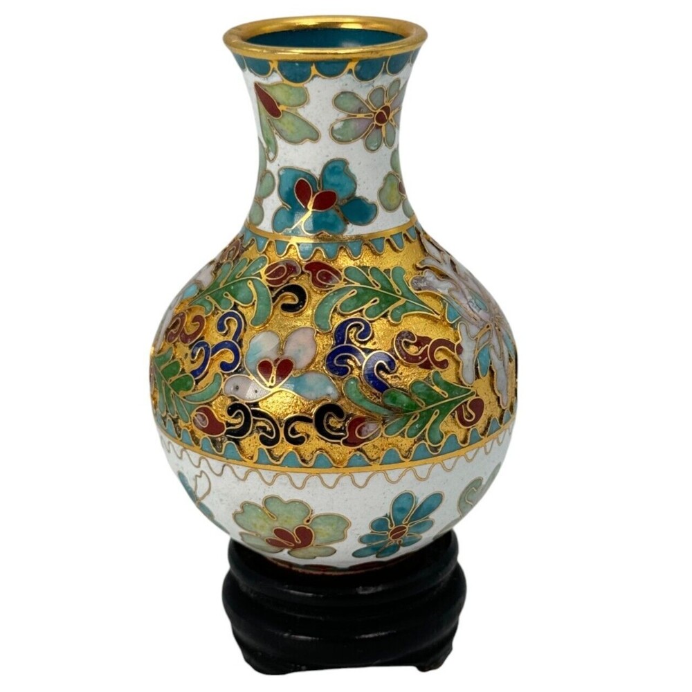Vintage Cloisonne Bud Vase Enamel 3" Floral Flower Cloisonné